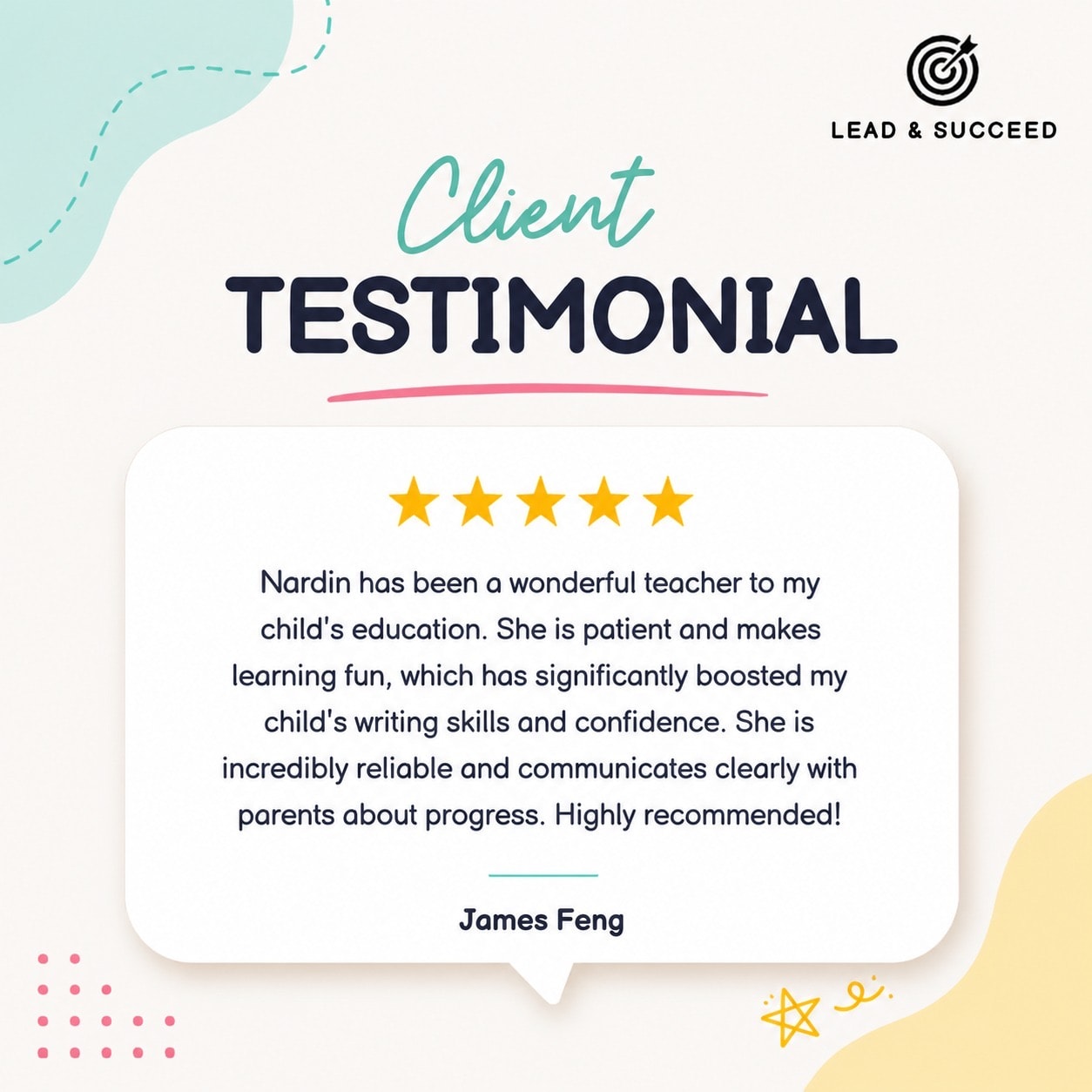 Parent testimonial from James Feng