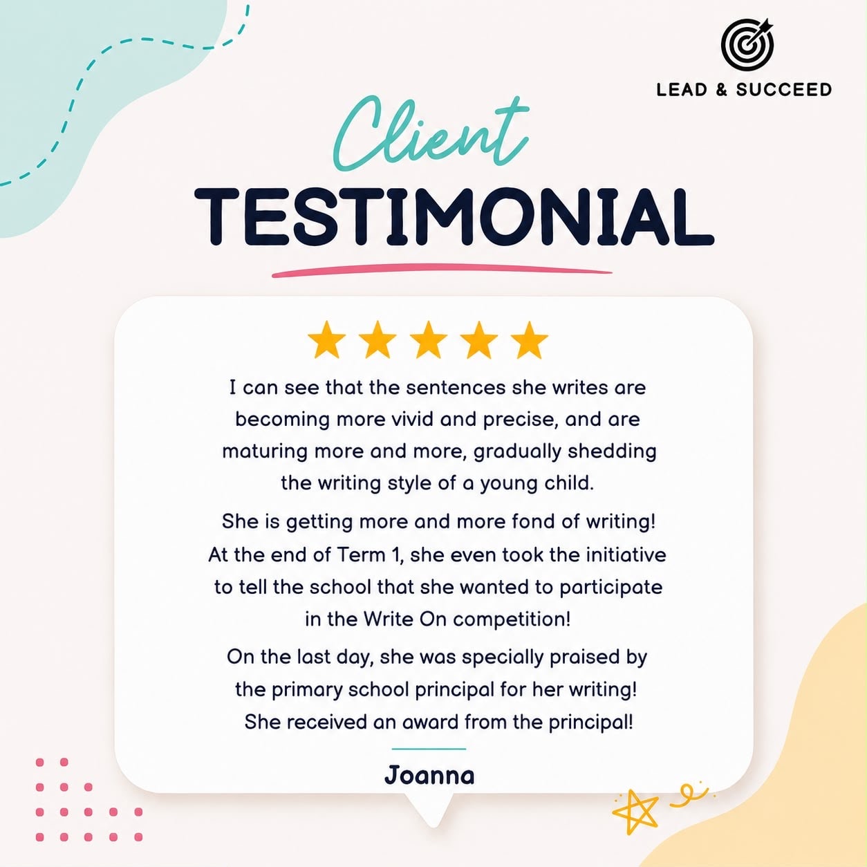Parent testimonial from Joanna