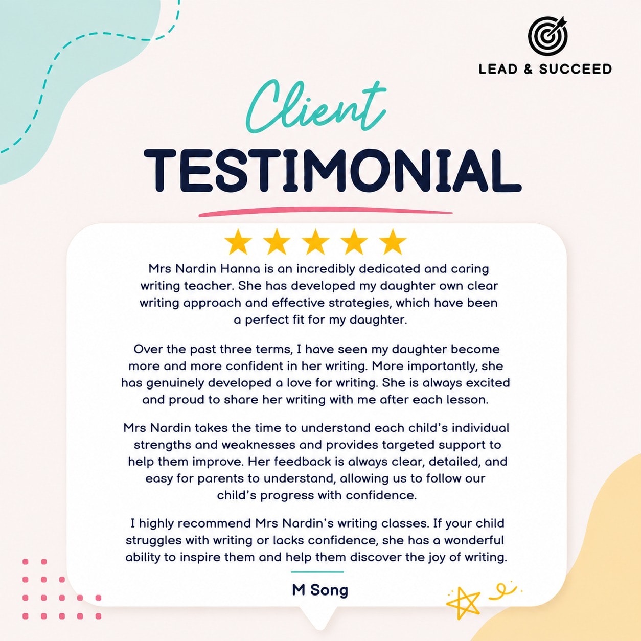 Parent testimonial from M Song