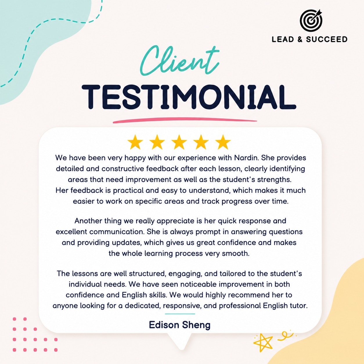 Parent testimonial from Tina Tong